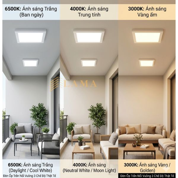 Đèn Ốp Trần Vuông Viền Trắng 3 Chế Độ 24W NPL24CSW