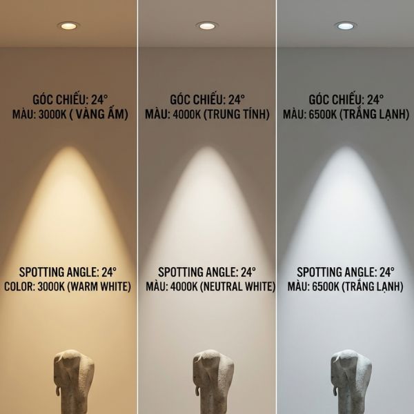 Đèn Spotlight Âm Trần 7W Chóa Trắng Góc Chiếu 24 Độ
